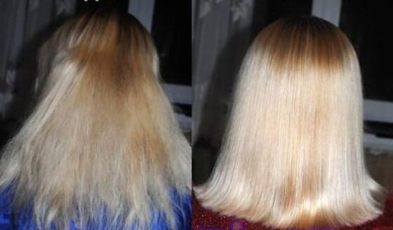 Antes e despois da restauración do cabelo